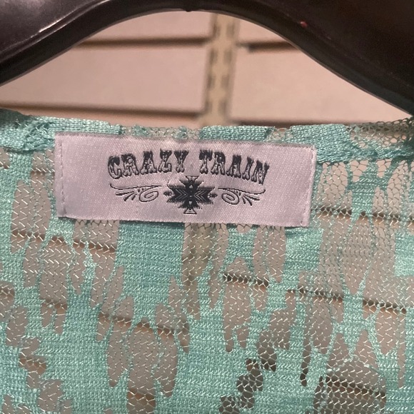 Crazy Train Teal Lace Kimono Duster Open Front Short Sleeve Western Boho OS - Picture 2 of 5